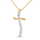 Radiant Reflections: 10kt Yellow Gold Curved Diamond Cross Pendant - Splendid Jewellery