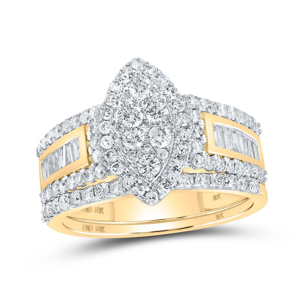 Radiant Reflections: 10kt Yellow Gold Round Diamond Bridal Wedding Ring Band Set 1 - 1/4 Cttw - Splendid Jewellery