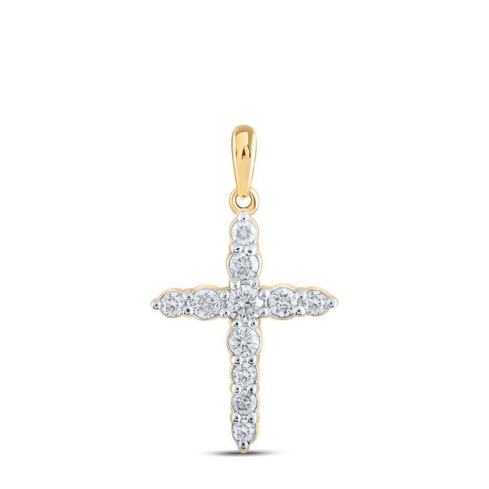 Radiant Reflections: 10kt Yellow Gold Womens Diamond Cross Pendant - Splendid Jewellery