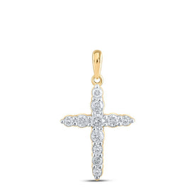Radiant Reflections: 10kt Yellow Gold Womens Diamond Cross Pendant - Splendid Jewellery