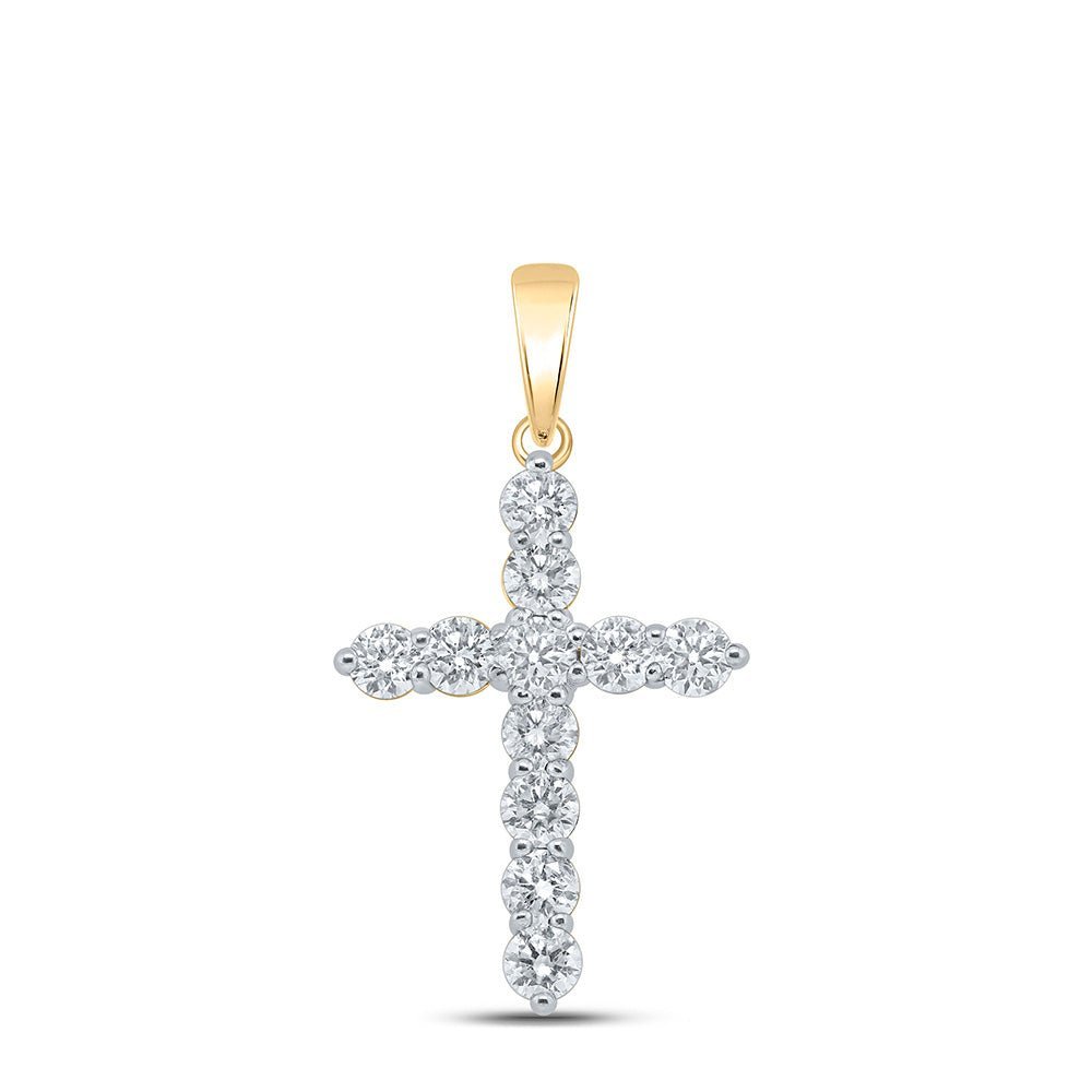 Radiant Reflections: 10kt Yellow Gold Womens Round Diamond Cross Pendant 1 - 1/2 Cttw - Splendid Jewellery
