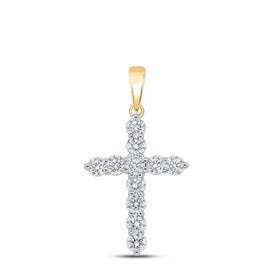 Radiant Reflections: 10kt Yellow Gold Womens Round Diamond Cross Pendant 1 - 1/2 Cttw - Splendid Jewellery