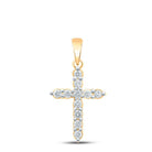 Radiant Reflections: 10kt Yellow Gold Womens Round Diamond Cross Pendant 1/4 Cttw - Splendid Jewellery