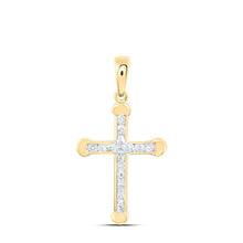 Load image into Gallery viewer, Radiant Reflections: 10kt Yellow Gold Womens Round Diamond Cross Pendant 1/5 Cttw  Top View from Splendid Jewellery