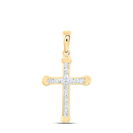 Radiant Reflections: 10kt Yellow Gold Womens Round Diamond Cross Pendant 1/5 Cttw  Top View from Splendid Jewellery