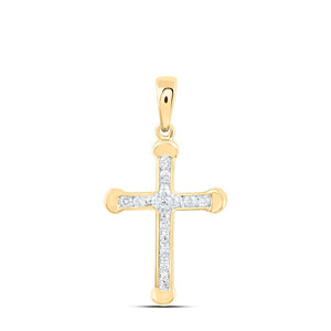 Radiant Reflections: 10kt Yellow Gold Womens Round Diamond Cross Pendant 1/5 Cttw - Splendid Jewellery