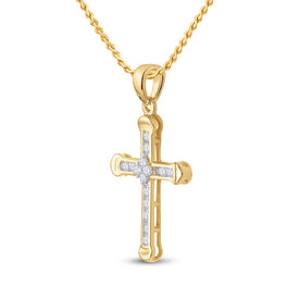 Radiant Reflections: 10kt Yellow Gold Womens Round Diamond Cross Pendant 1/5 Cttw  Side View from Splendid Jewellery