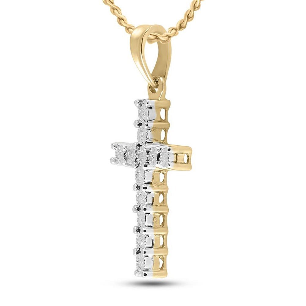 Radiant Reflections: 10kt Yellow Gold Womens Round Diamond Cross Pendant - Splendid Jewellery