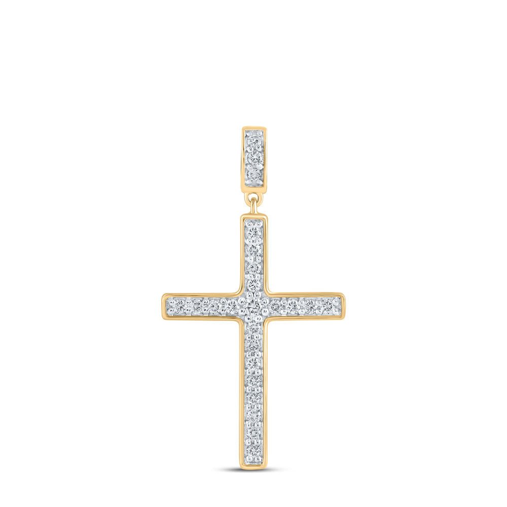 Radiant Reflections: 10kt Yellow Gold Womens Round Diamond Cross Pendant 3/8 Cttw - Splendid Jewellery