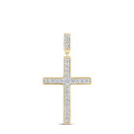 Radiant Reflections: 10kt Yellow Gold Womens Round Diamond Cross Pendant 3/8 Cttw - Splendid Jewellery