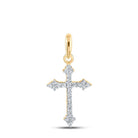 Radiant Reflections: 10kt Yellow Gold Womens Round Diamond Cross Pendant - Splendid Jewellery