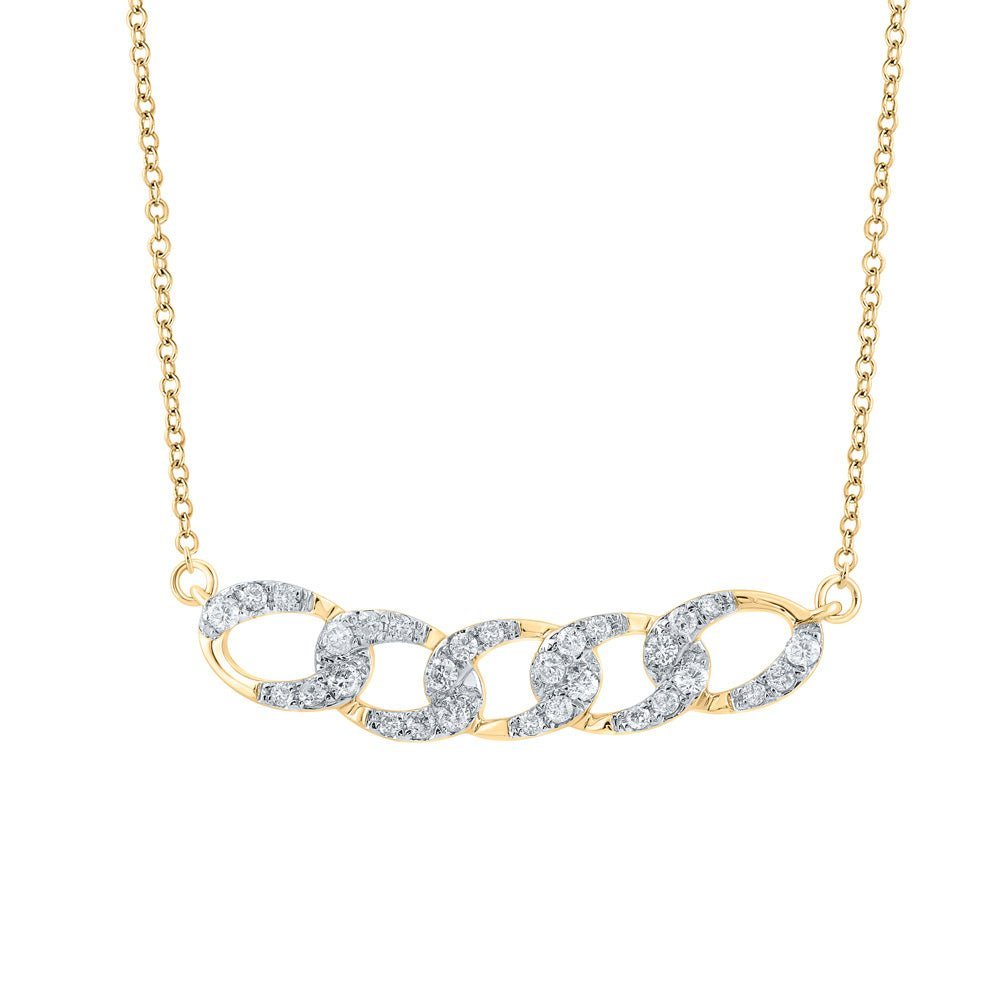 Radiant Reflections: 10kt Yellow Gold Womens Round Diamond Cuban Link Fashion Necklace - Splendid Jewellery