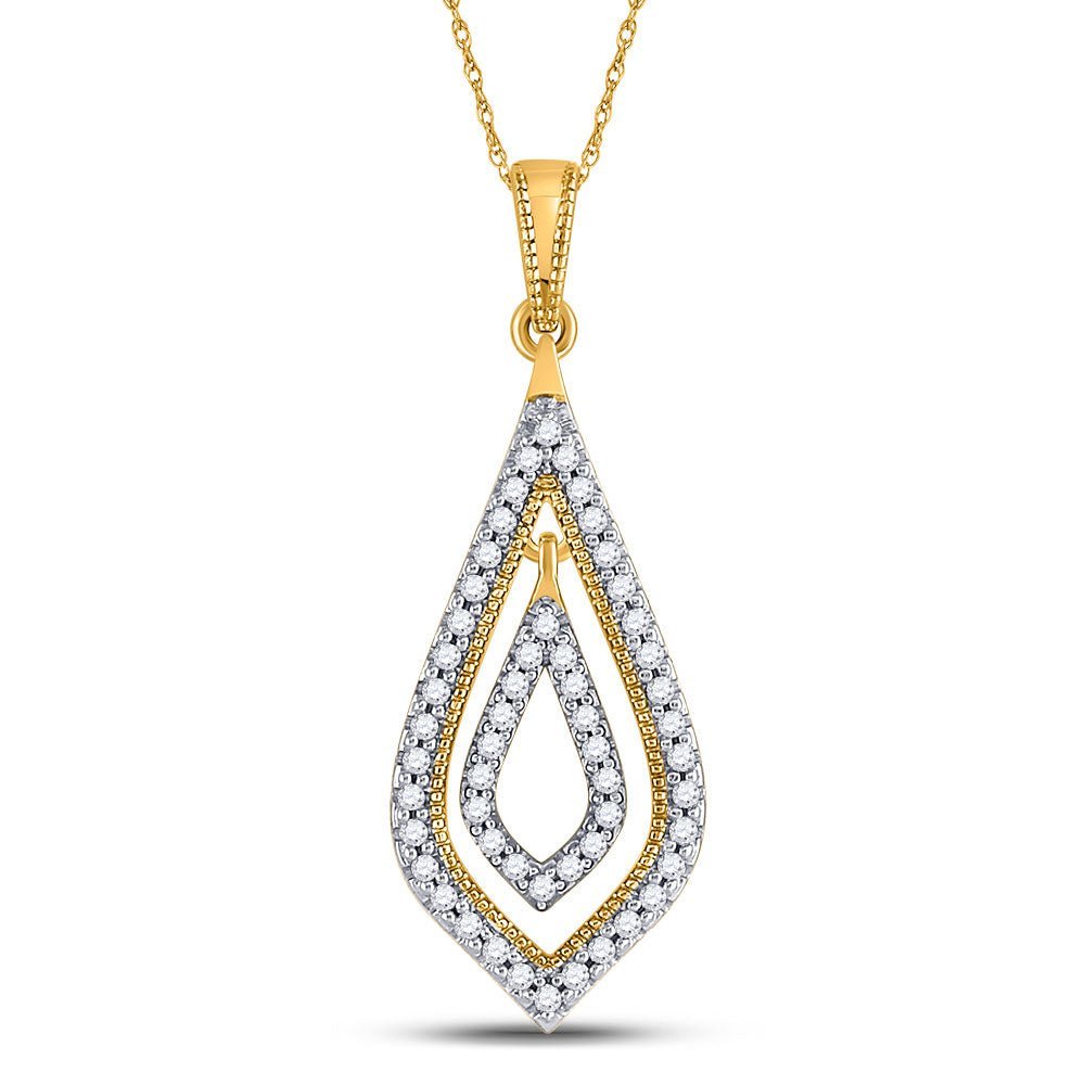 Radiant Reflections: 10kt Yellow Gold Womens Round Diamond Double Nested Oval Pendant 1/4 Cttw - Splendid Jewellery