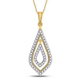 Radiant Reflections: 10kt Yellow Gold Womens Round Diamond Double Nested Oval Pendant 1/4 Cttw - Splendid Jewellery