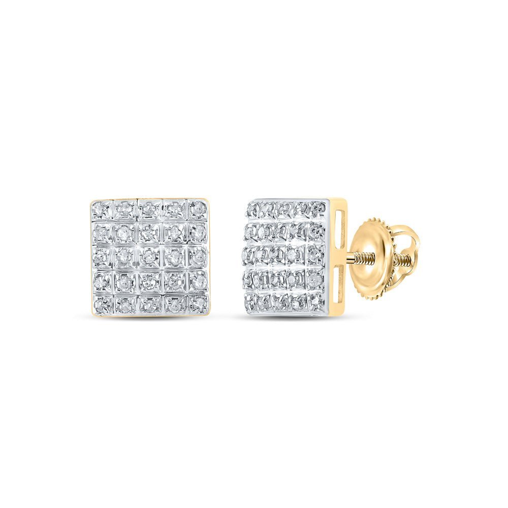 Radiant Reflections: 10kt Yellow Gold Womens Round Diamond Square Earrings - Splendid Jewellery