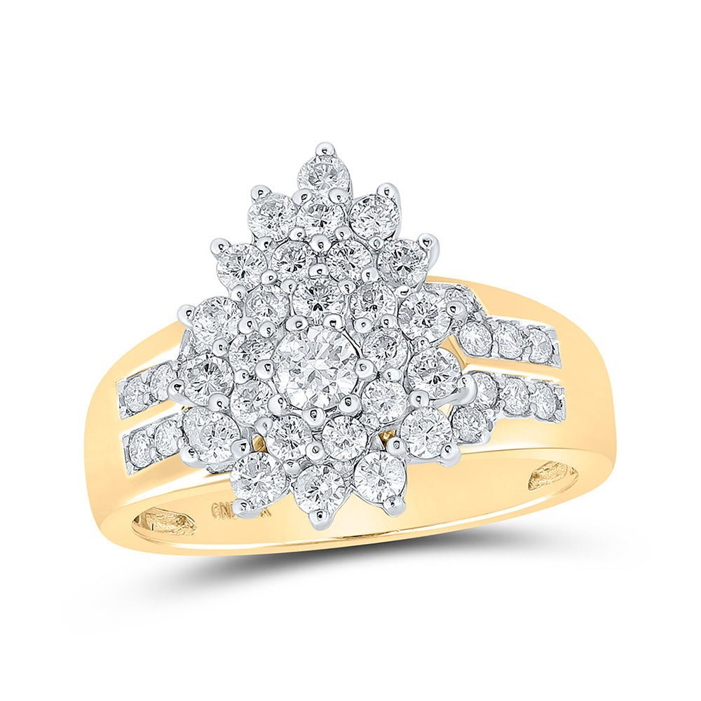 Radiant Reflections: 10kt Yellow Gold Womens Round Diamond Teardrop Cluster Ring 1 Cttw - Splendid Jewellery