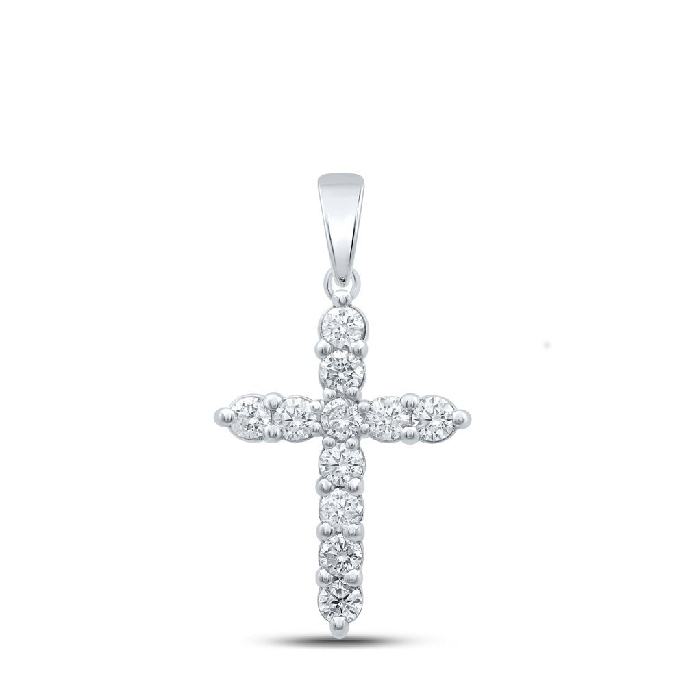 Radiant Reflections: 14kt White Gold Diamond Cross Pendant - Splendid Jewellery