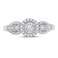 Load image into Gallery viewer, Radiant Reflections: 14kt White Gold Triple Diamond Fashion Ring - 1/4 Cttw - Front View
