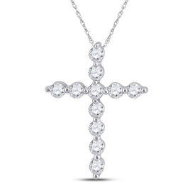 Radiant Reflections: 14kt White Gold Womens Round Diamond Cross Pendant 1/4 Cttw - Splendid Jewellery
