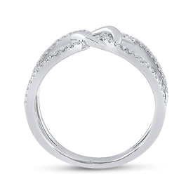 Radiant Reflections: 14kt White Gold Womens Round Diamond Negative Space Link Fashion Ring - Top View