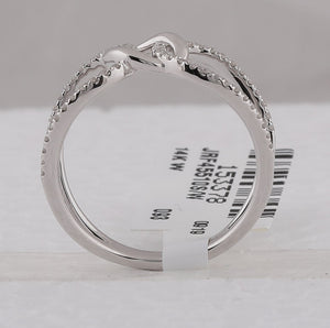 Radiant Reflections: 14kt White Gold Womens Round Diamond Negative Space Link Fashion Ring - Splendid Jewellery