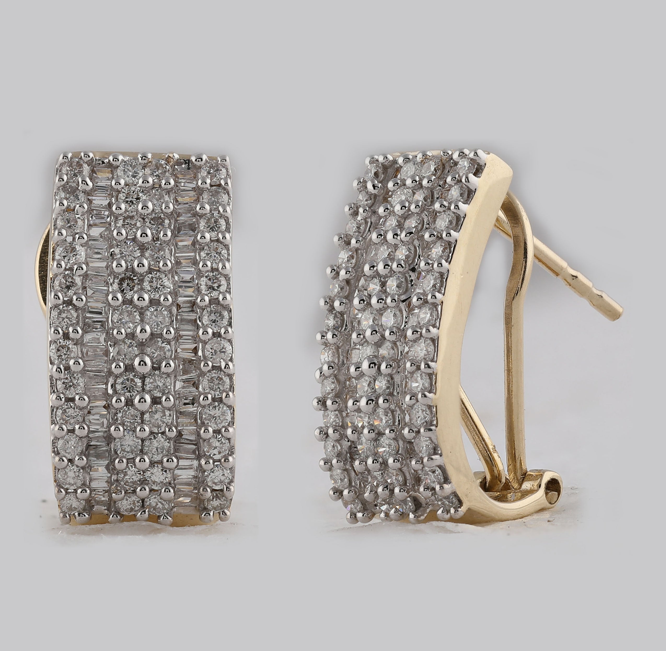 Radiant Reflections: 14kt Yellow Gold Diamond Vertical Stripe Hoop Earrings - Splendid Jewellery
