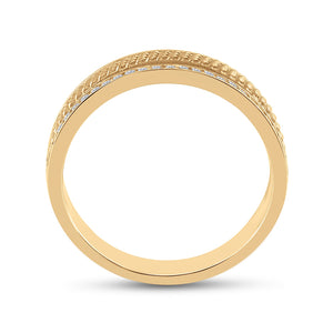 Radiant Reflections: 14kt Yellow Gold Textured Diamond Wedding Band - Splendid Jewellery