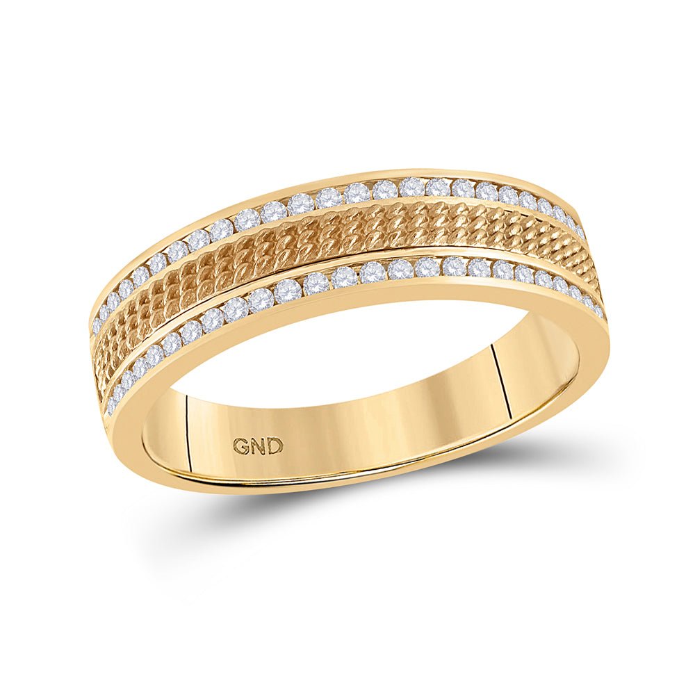 Radiant Reflections: 14kt Yellow Gold Textured Diamond Wedding Band - Splendid Jewellery