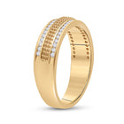 Radiant Reflections: 14kt Yellow Gold Textured Diamond Wedding Band - Side View
