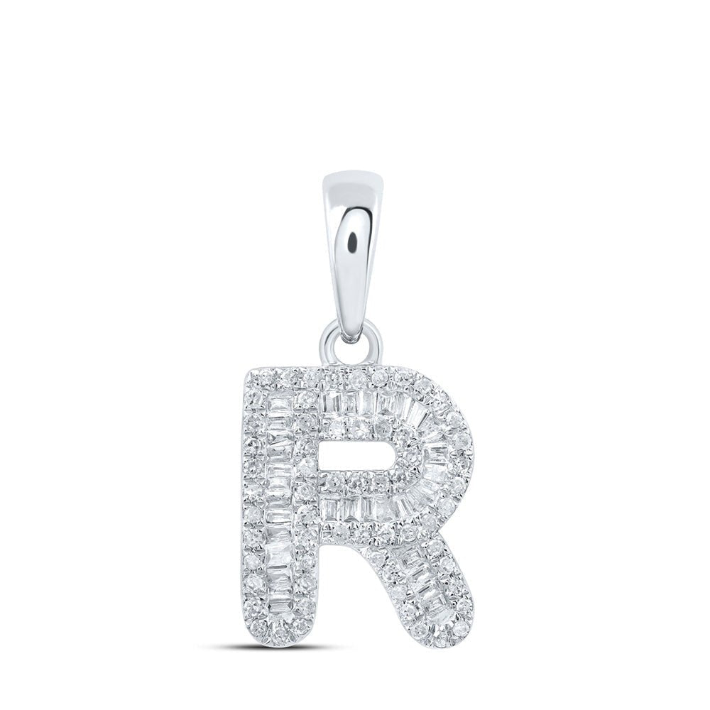 Radiant Reflections: Baguette Diamond Initial Pendant in 10kt White Gold - Splendid Jewellery