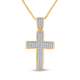 Radiant Reverence: 10kt Yellow Gold Diamond Cross Pendant  Top View from Splendid Jewellery