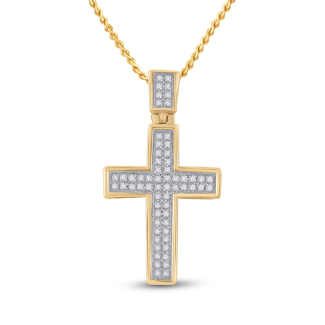 Radiant Reverence: 10kt Yellow Gold Diamond Cross Pendant - Splendid Jewellery