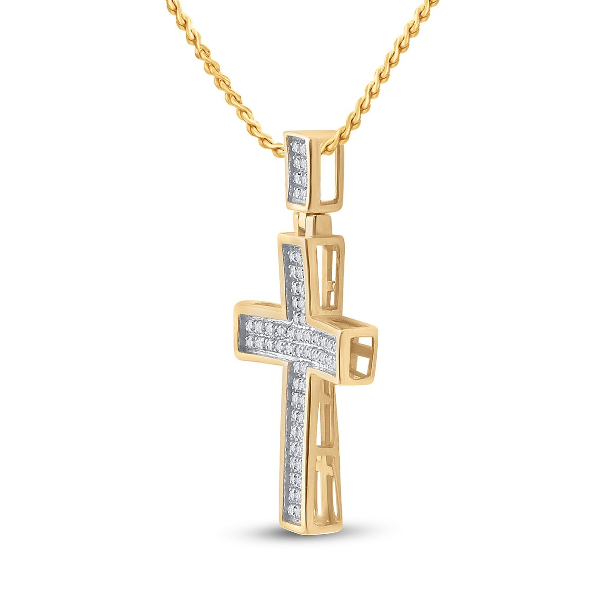 Radiant Reverence: 10kt Yellow Gold Diamond Cross Pendant - Splendid Jewellery
