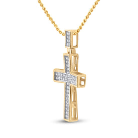Radiant Reverence: 10kt Yellow Gold Diamond Cross Pendant - Splendid Jewellery