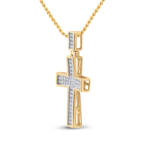 Radiant Reverence: 10kt Yellow Gold Diamond Cross Pendant - Splendid Jewellery