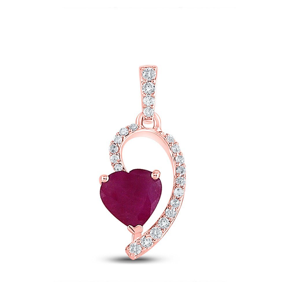 Radiant Romance: 10kt Rose Gold Heart Ruby Diamond Pendant - Splendid Jewellery