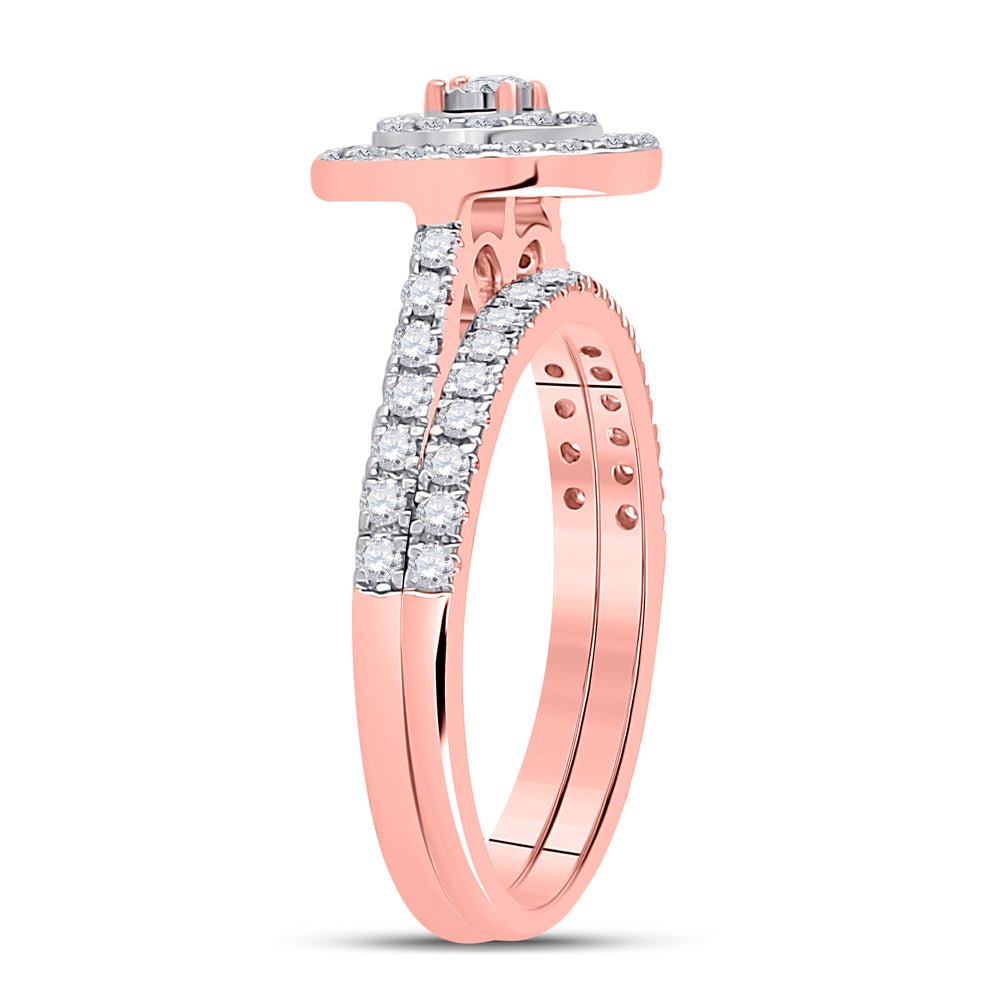 Radiant Romance | 10kt Rose Gold Oval Halo Diamond Bridal Wedding Ring Set - Splendid Jewellery