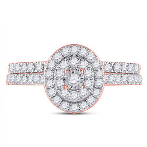 Radiant Romance | 10kt Rose Gold Oval Halo Diamond Bridal Wedding Ring Set - Splendid Jewellery