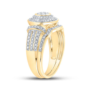 Radiant Romance | 10kt Yellow Gold Diamond Cluster Bridal Wedding Ring Band Set 1/5 Cttw - Splendid Jewellery