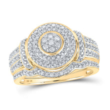 Load image into Gallery viewer, Radiant Romance | 10kt Yellow Gold Diamond Cluster Bridal Wedding Ring Band Set 1/5 Cttw - Splendid Jewellery