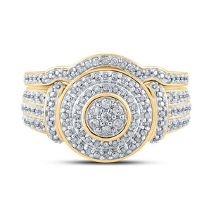 Radiant Romance | 10kt Yellow Gold Diamond Cluster Bridal Wedding Ring Band Set 1/5 Cttw - Splendid Jewellery