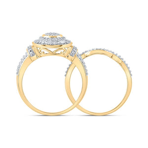 Radiant Romance | 10kt Yellow Gold Diamond Cluster Bridal Wedding Ring Band Set 1/5 Cttw - Splendid Jewellery