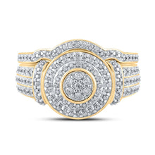 Load image into Gallery viewer, Radiant Romance | 10kt Yellow Gold Diamond Cluster Bridal Wedding Ring Band Set 1/5 Cttw - Splendid Jewellery