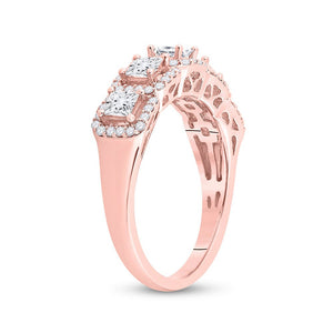 Radiant Romance | 14kt Rose Gold Princess Diamond 5 - Stone Anniversary Ring 1 Cttw - Splendid Jewellery