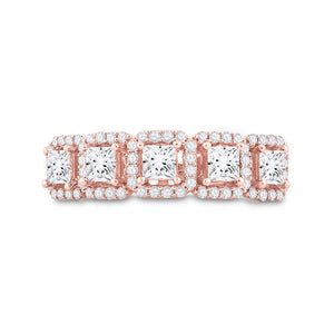 Radiant Romance | 14kt Rose Gold Princess Diamond 5 - Stone Anniversary Ring 1 Cttw - Splendid Jewellery