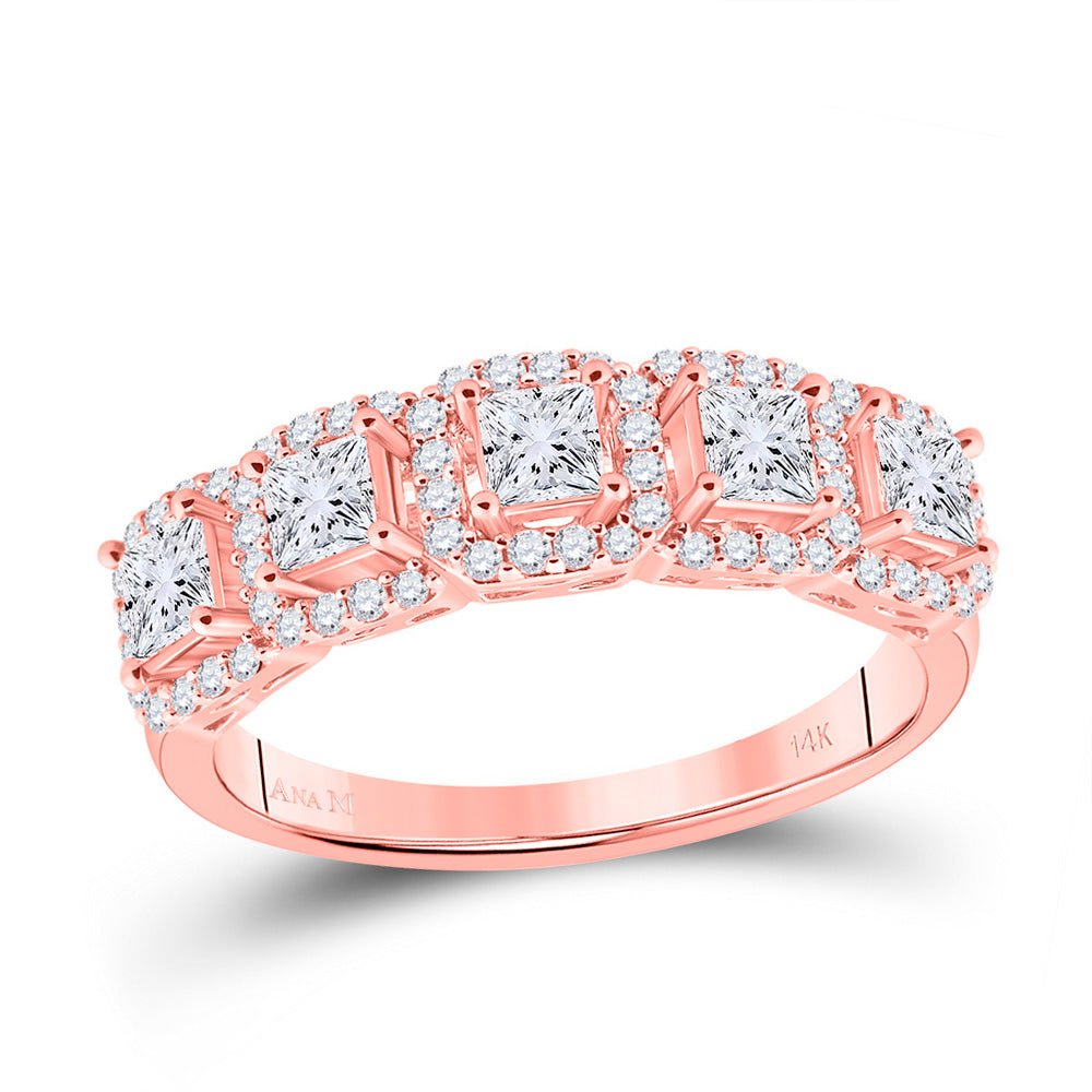 Radiant Romance | 14kt Rose Gold Princess Diamond 5 - Stone Anniversary Ring 1 Cttw - Splendid Jewellery