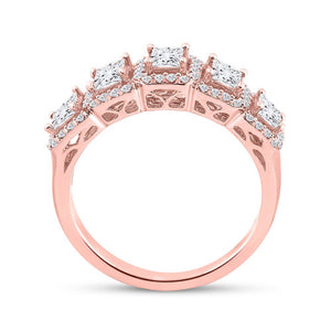 Radiant Romance | 14kt Rose Gold Princess Diamond 5 - Stone Anniversary Ring 1 Cttw - Splendid Jewellery