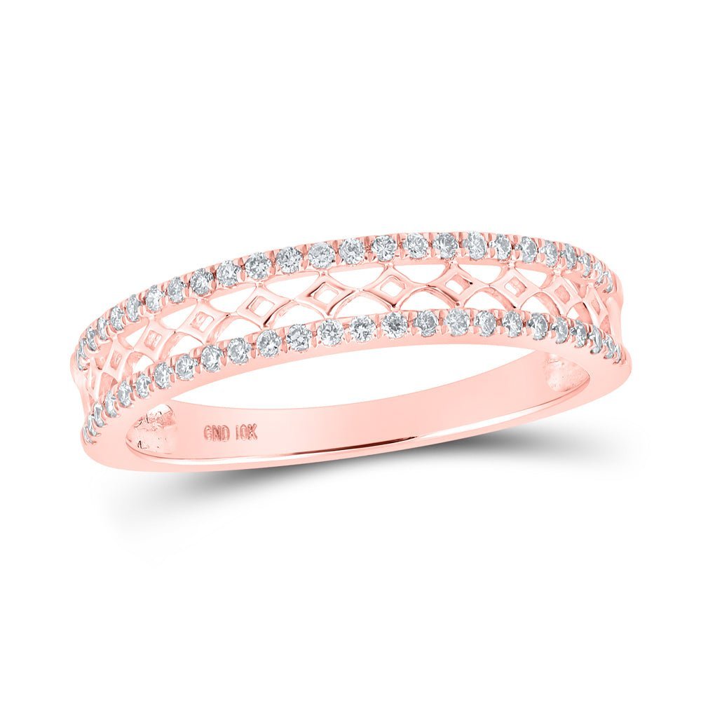 Radiant Rose: 10kt Rose Gold Womens Round Diamond Band Ring 1/5 Cttw - Splendid Jewellery