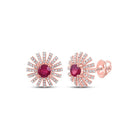 Radiant Rose: 14kt Rose Gold Ruby Diamond Fan Earrings - Splendid Jewellery