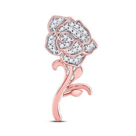 Radiant Rose Diamond Pendant - 10kt Rose Gold Womens Round Diamond Rose Flower Pendant 1/10 Cttw - Splendid Jewellery